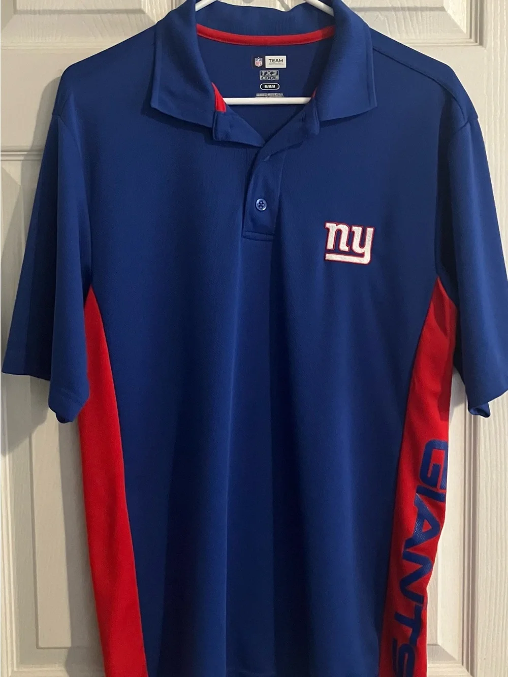 Youth New York Giant’s Royal Blue Polo with Red Side Panels Size M